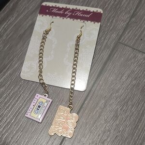 Handcrafted Throwback Beats Gold Link Drop Dangle Earrings